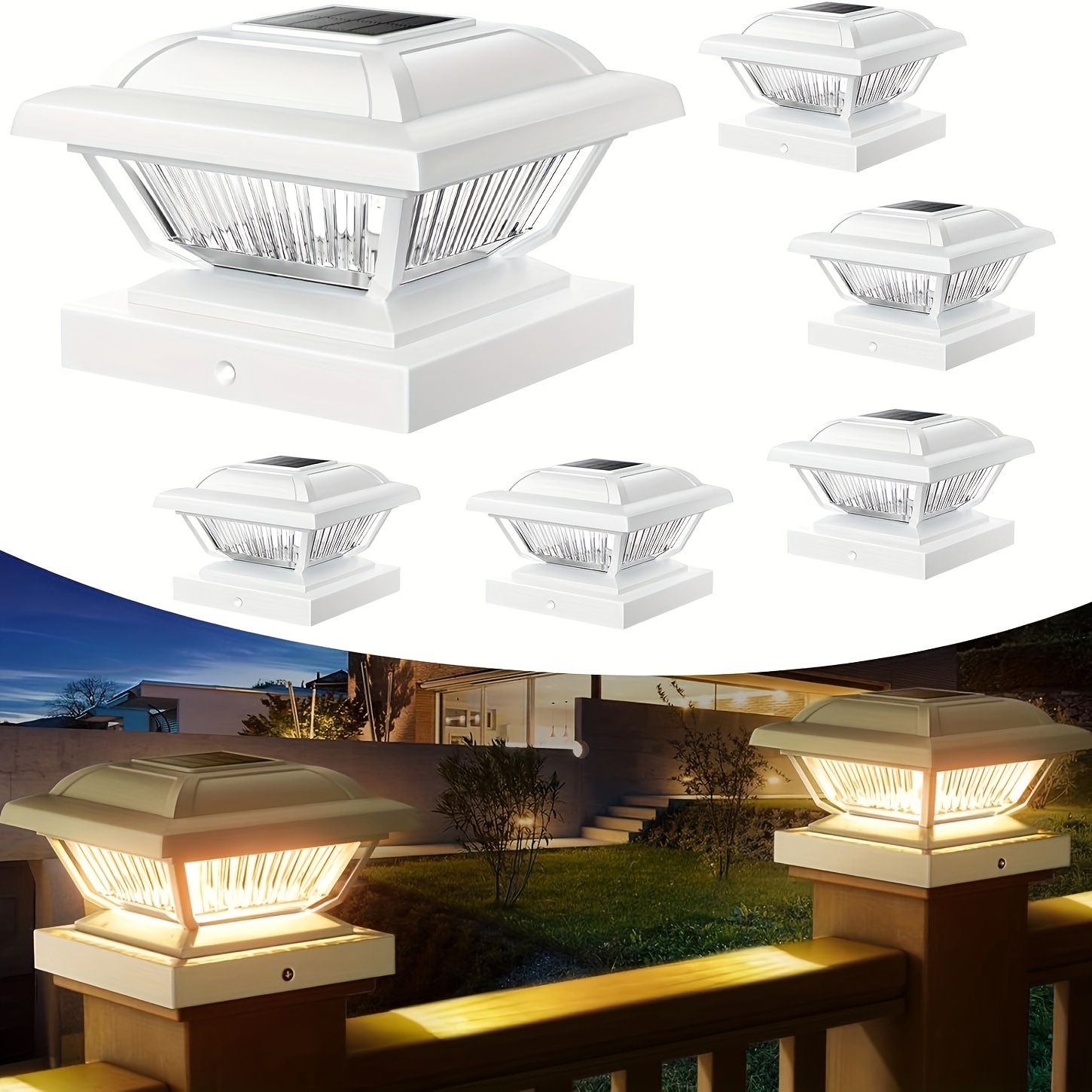 

2/ 4/ 6/ 12pack Solar Post Cap Lights 6 Pack, Warm White,, Fence Post Lights, Solar Powered, 3.5x3.5, 4x4, 4.5x4.5, 5x5, Garden, Deck, Patio, Yard, Decoration