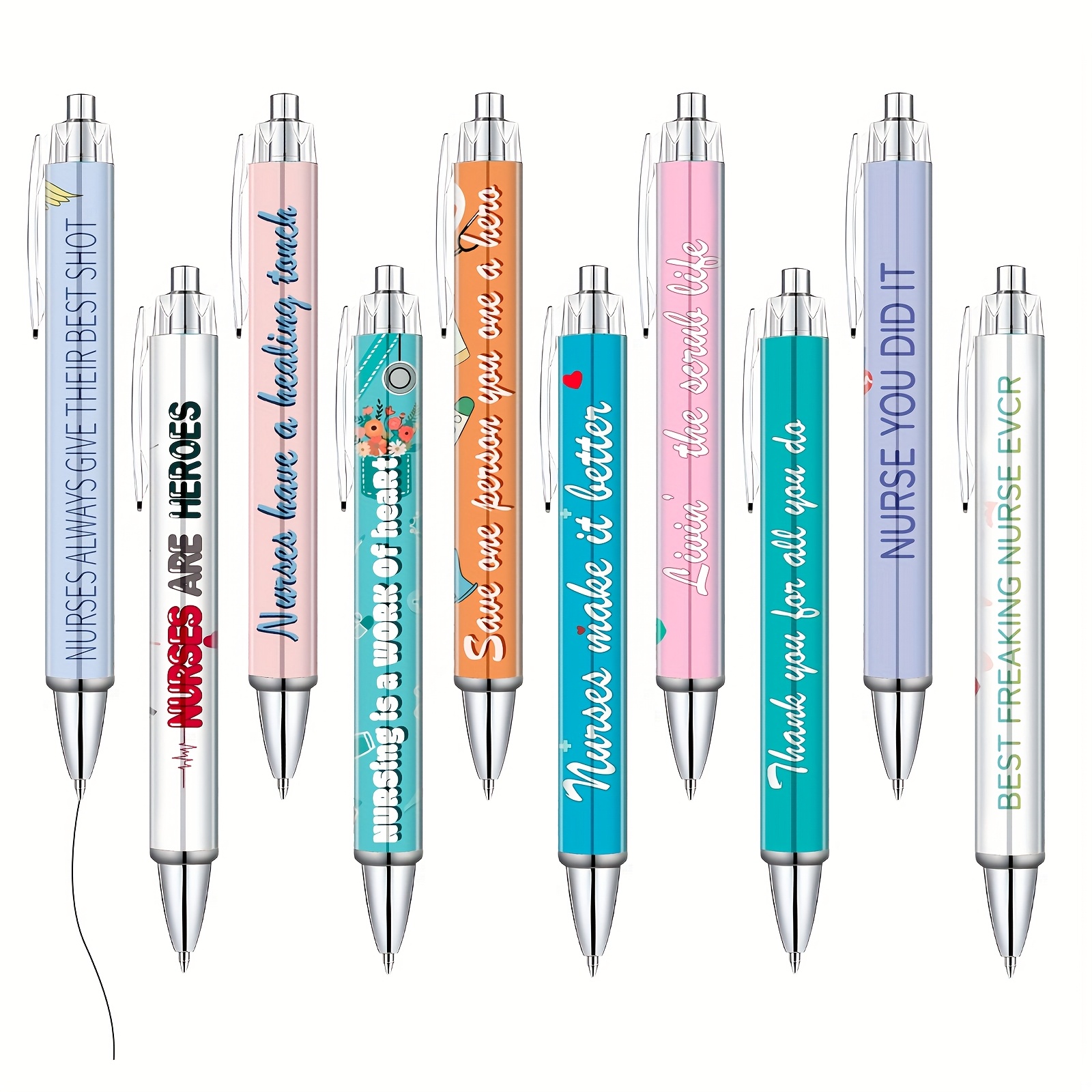 Image of 10pcs Nurse Pens Ballpoint Set Retractable Cute Gifts Personalized Ball Point Pen Funny Appreciation Sets Nursing Black Ink For Nurses Staff Adults Students Writing Study Supply In Bulk