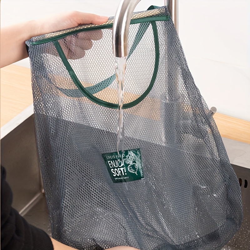 1pc Hanging Mesh Storage Bag with Handle for Fruits and Vegetables, Kitchen Ginger Garlic Food Storage Net Pocket