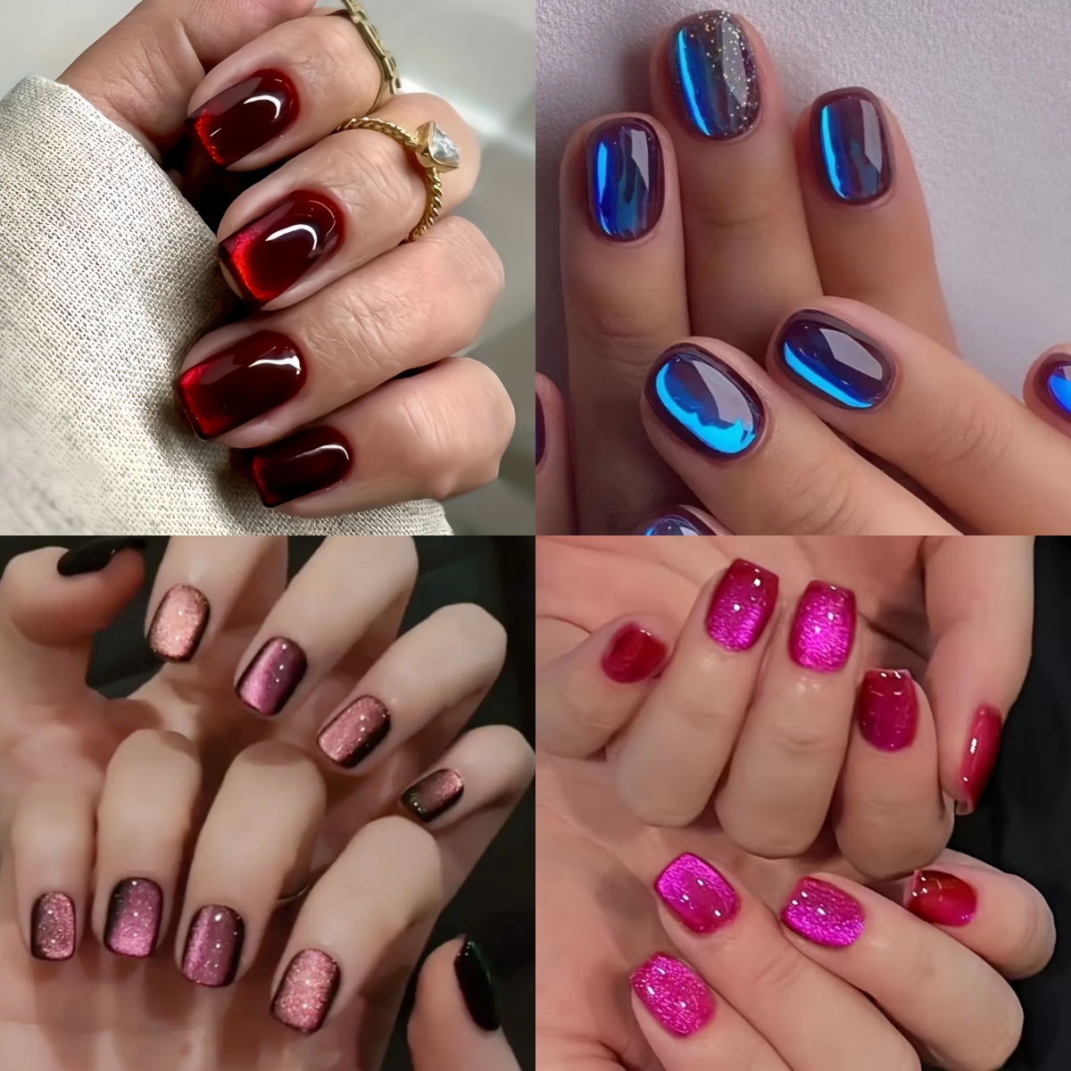 TEMU 120pcs Short Square Christmas Cat Eye Press On Nails, Red, Pink, Blue Cat Eye Acrylic False Nails Set, Woman And Daily Wear Party Use Nail