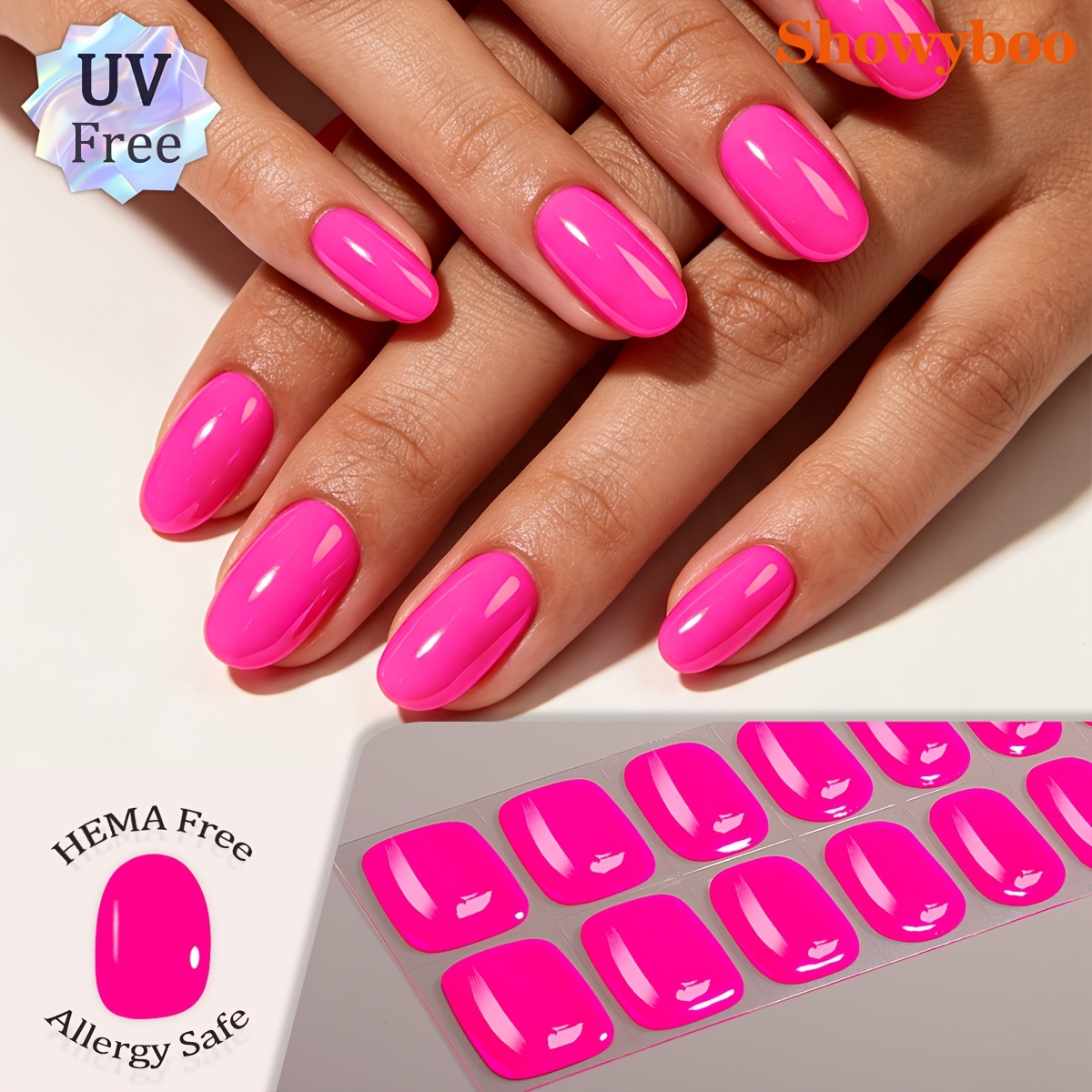 TEMU 22pcs Solid-color Fully Cured Gel Nail Wraps, High-gloss Pink Self-adhesive Gel Nail Strips, Perfect For Women's Commute And Music Festival Nail