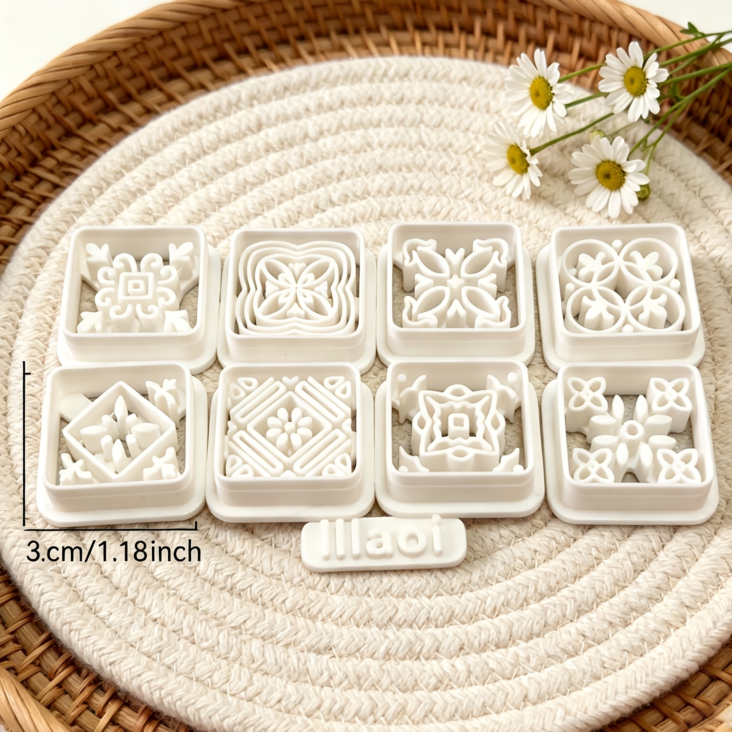 TEMU 9pcs Boho Vintage Square Tile Polymer Clay Cutters, Moule à pâte à modeler Bohème Floral, Moules à pâte à modeler d', Outils de fabrication de