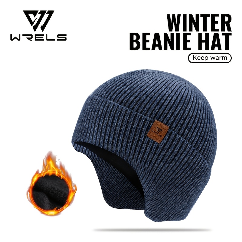 TEMU 1pc, Wrels Autumn And Winter Knitted Fleece-lined Thick Earflap Hat, With No Brim, Fleece-lined And Thick, Comfortable, Warm, And Lightweight,