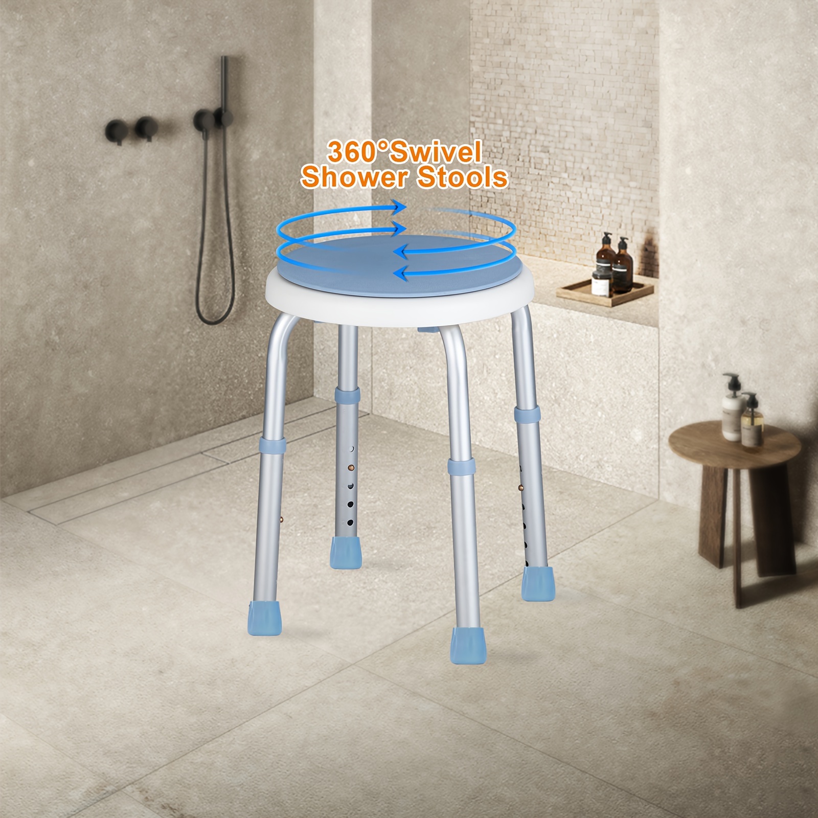 Asiento de ducha plegable, altura ajustable, taburete de seguridad de baño  montado en la pared con patas de apoyo antideslizantes y ranura para