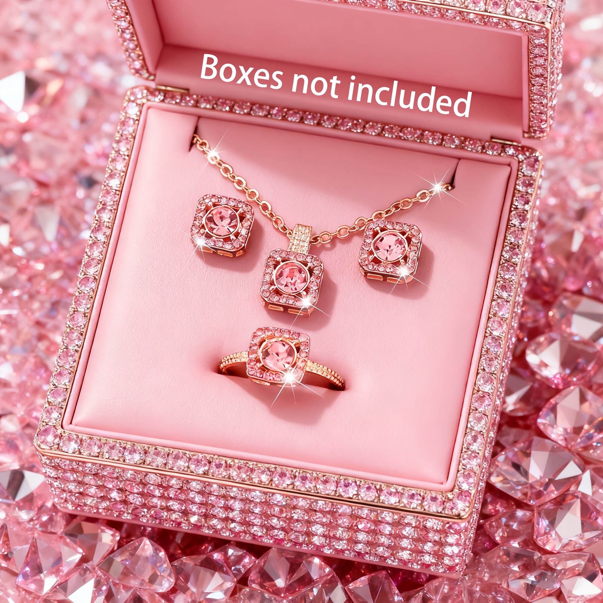 TEMU 4pcs Women's Fashion Jewelry Set Luxurious Elegant Square 1pc Necklace, 2pcs Earrings, 1pc Ring, Anniversary Valentine's Day Christmas Gift