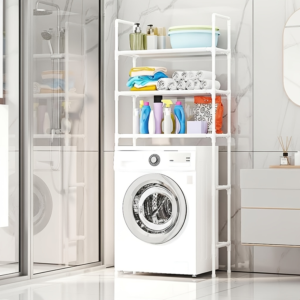 4 tier bathroom   saving storage rack for above washing machine bathroom and laundry organizer with sturdy metal frame adjustable top mounted shelf suitable for bathroom storage home organization for holding towels Product details 3