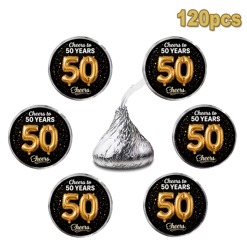 Image of 120pcs 50th Anniversary Black And Candy Stickers, Round Birthday Stickers, 0.78 Inches, For Birthday Parties, Anniversary Banquets, Corporate Celebrations, And Other Decorations, Candy Label Stickers