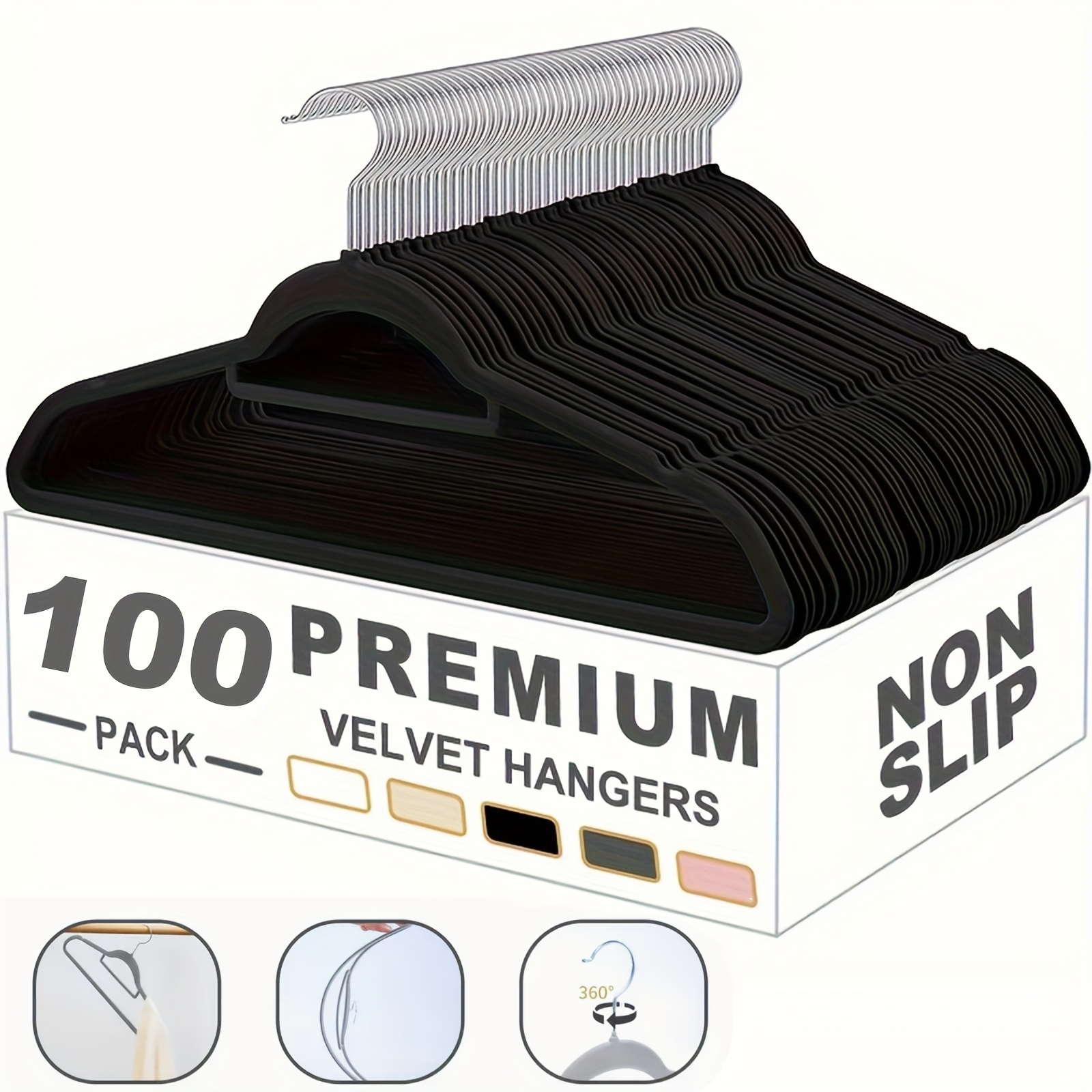 E-shop Rutschfeste Kleiderbügel mit Krawattenstange im 100er/50er/-Pack – Platzsparende Schrank-Organizer, 360° drehbare Haken, Wäsche,