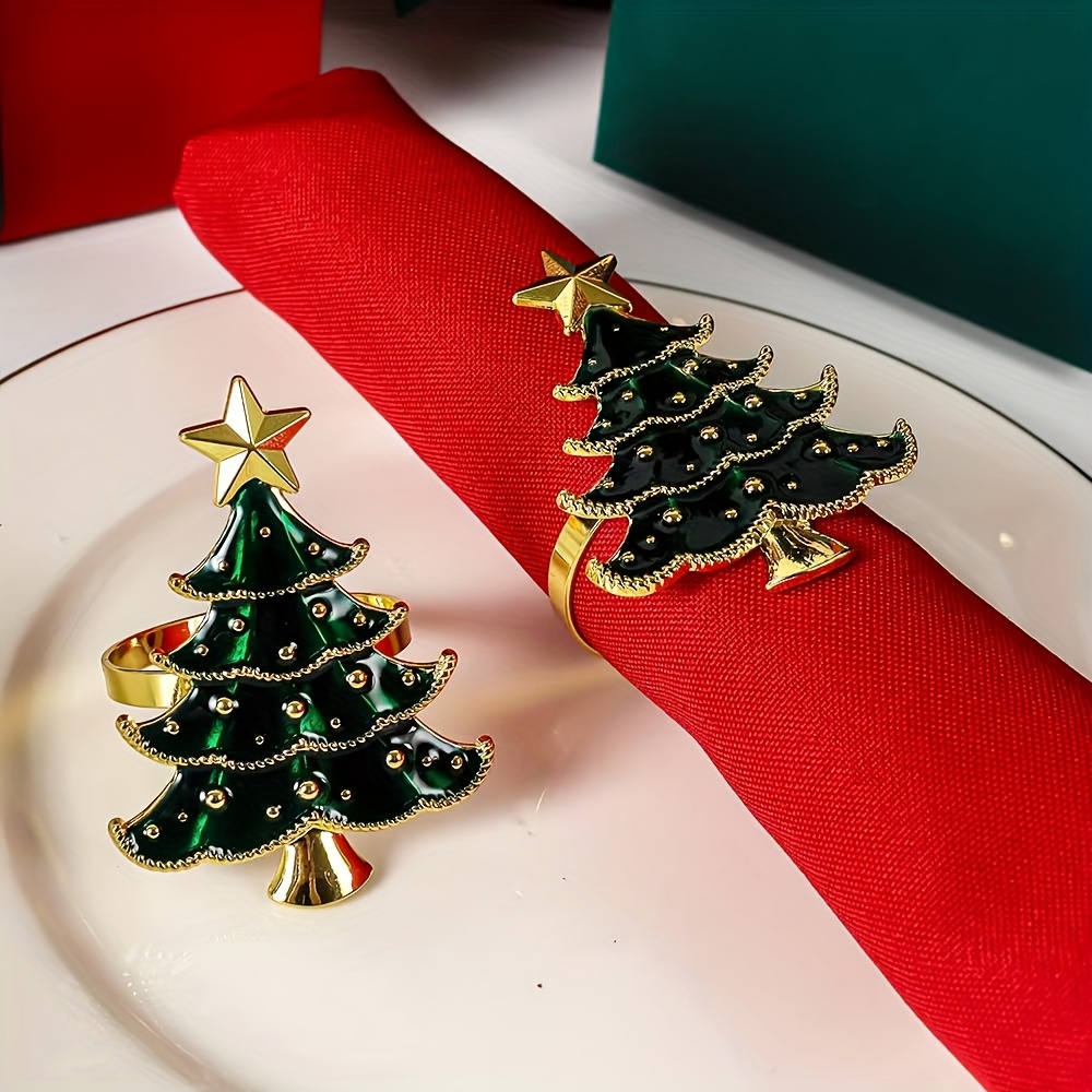 TEMU 12pcs European And Christmas Tree Napkin Rings, Alloy Electroplated Hotel Plating Napkin Rings, Premium Metal Napkin Rings