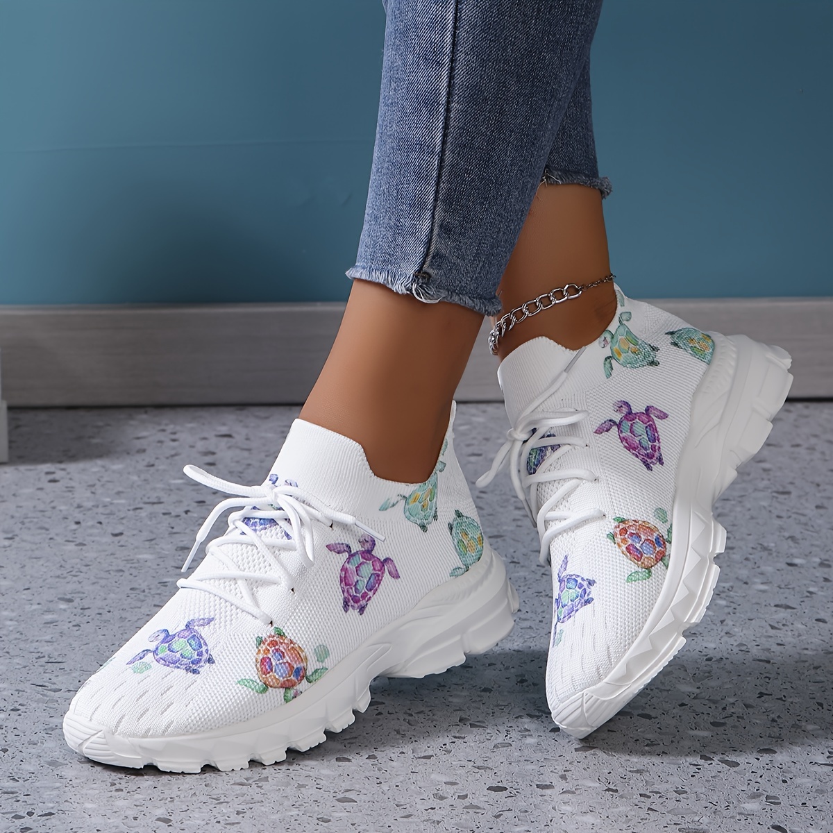 

Breathable Knit Women's Sneakers - Vintage Style, Lace-up With Eva Sole For All