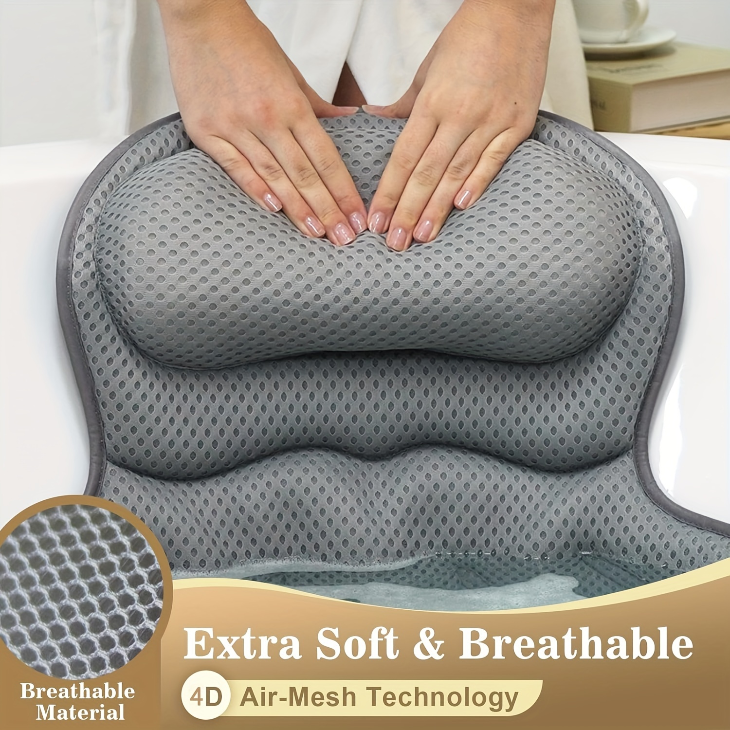 Image of Bathtub Pillow, Luxurious Bathtub Neck And Back Support Pillow, Featuring A Soft Fabric And Non-slip Suction Cups, Perfect For A Relaxing Bath Experience And , Weighing 230 Grams