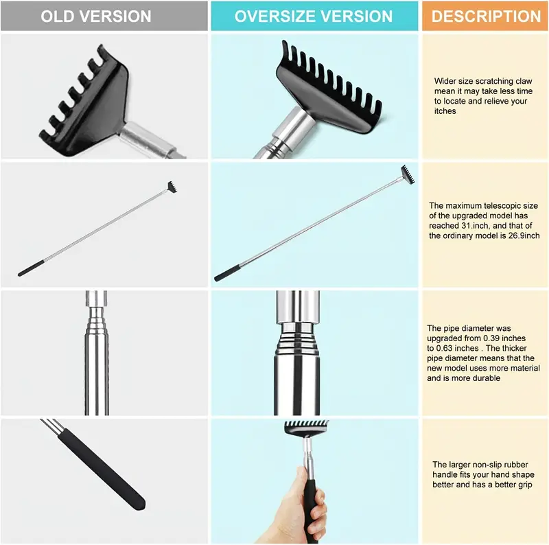 1pc oversized portable telescoping back scratcher for men women durable stainless steel extendable reach with canvas carrying bag ideal stocking stuffer Product details 0