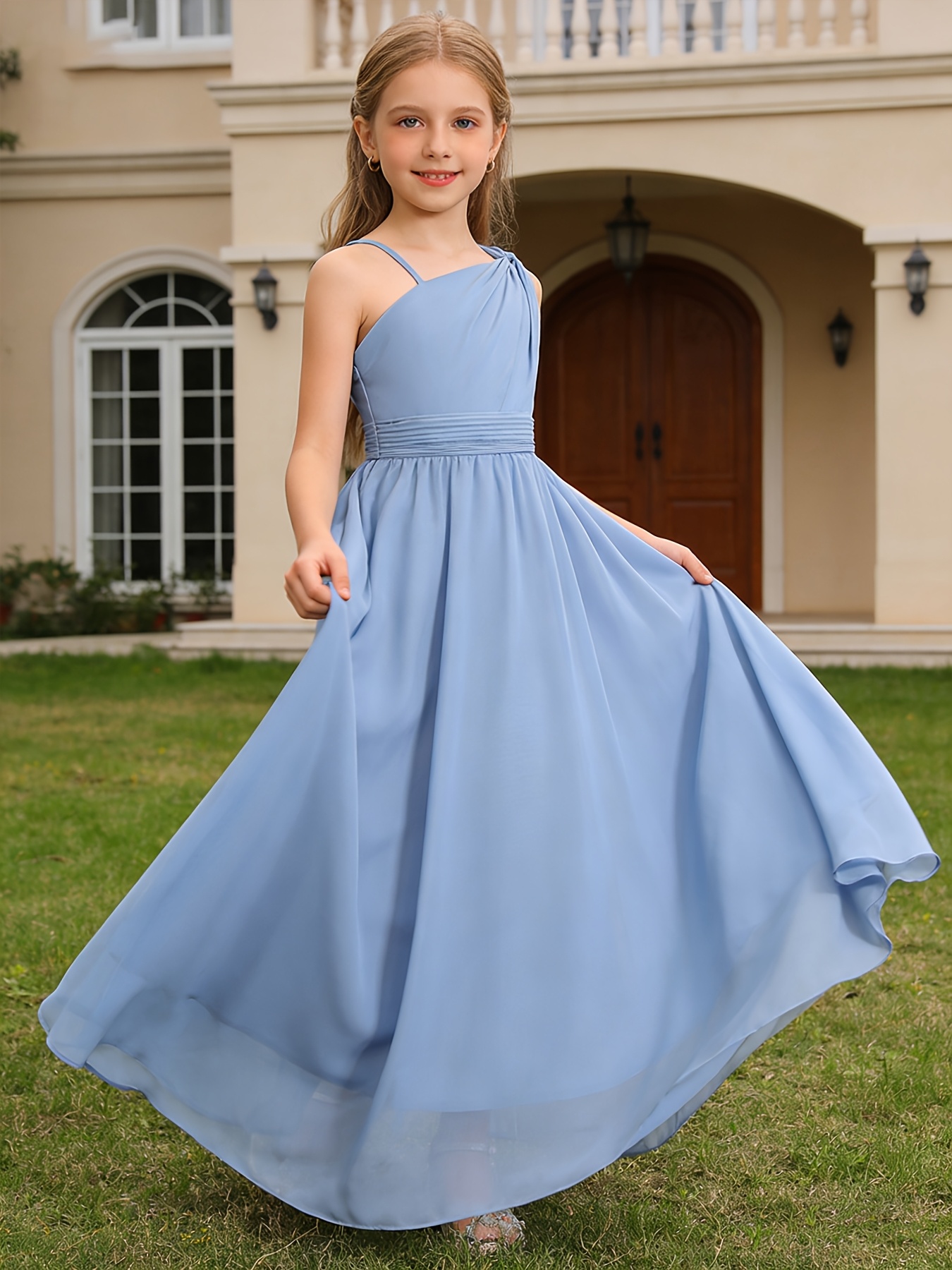 blue dresses for 12 year olds Girl Dresses New Long Sleeve Solid Ruffled High Waist Swing Dresses Baby  Dress Light Blue 3-4 Years