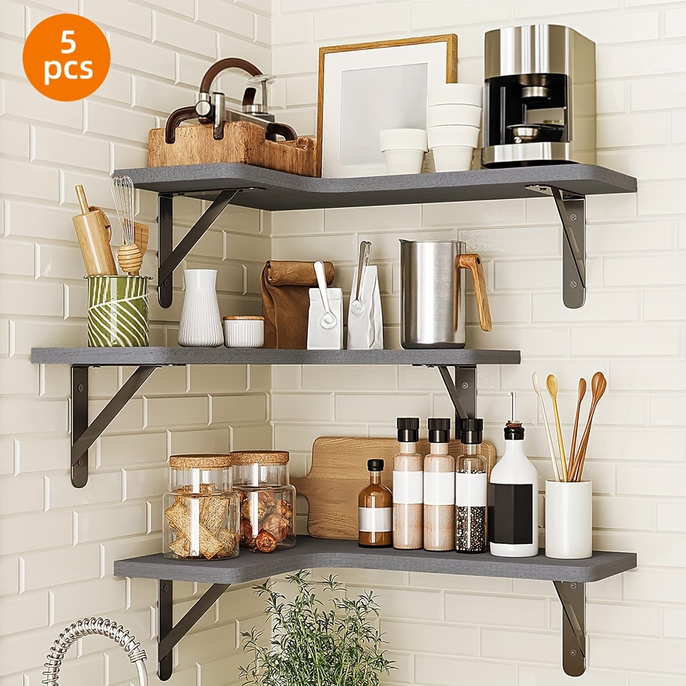 

5pcs Corner Floating Shelf, Gray Wall Shelves, Make Of Storage Space And Make Organized, Wall Mounted Corner Shelf For Kitchen Bedroom Or Bathroom, Christmas Decoration