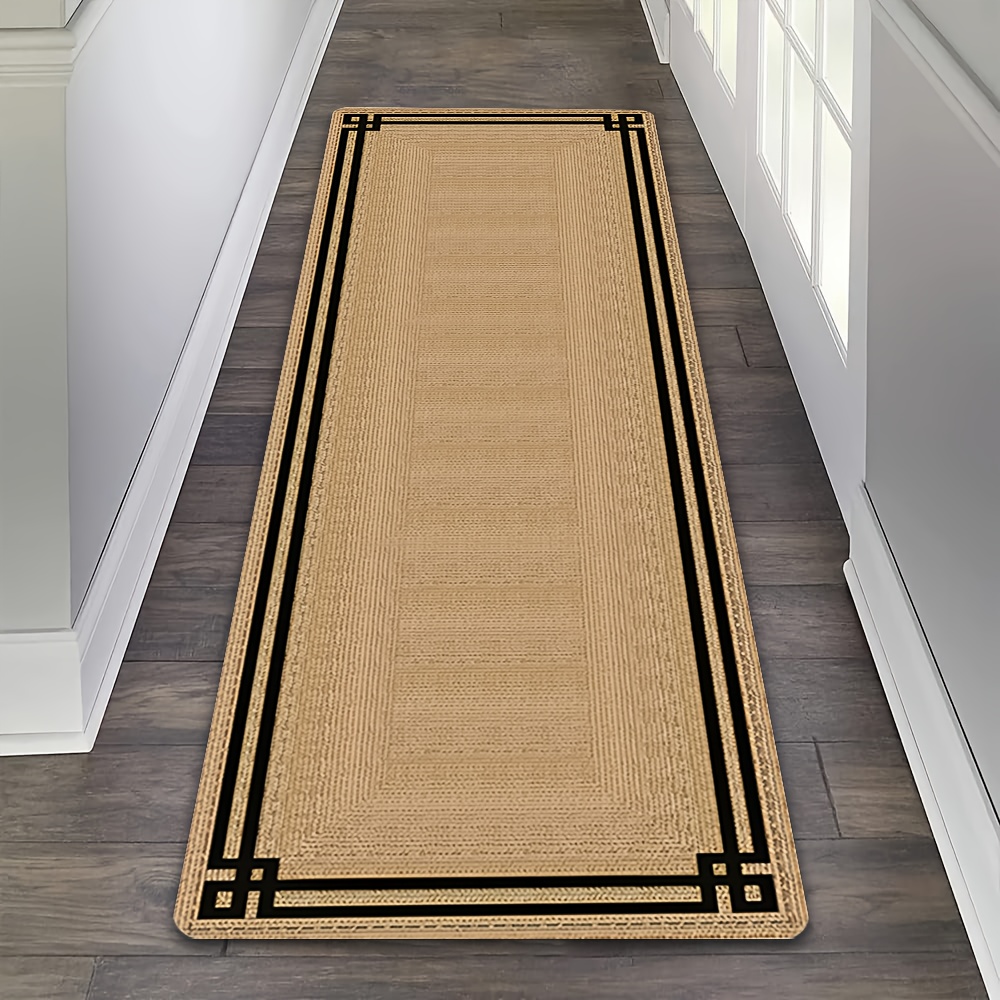 TEMU 1pc Simple Light Luxury European-style Apricot Geometric Print Hallway Runner Rug, Non-slip Runner Rug, Bedside And Sofa Side Mat, Kitchen Mat,