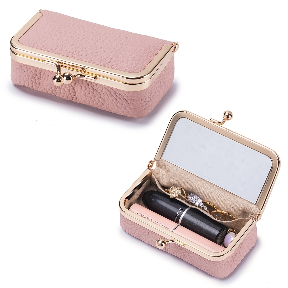 TEMU 【レディース】ジュエリー収納バッグ 小型 本革 ヘッドホン バッグ リング ネックレス イヤリング アクセサリー ボックス 収納バッグ ミニ コインパース リップケース ミラー付き