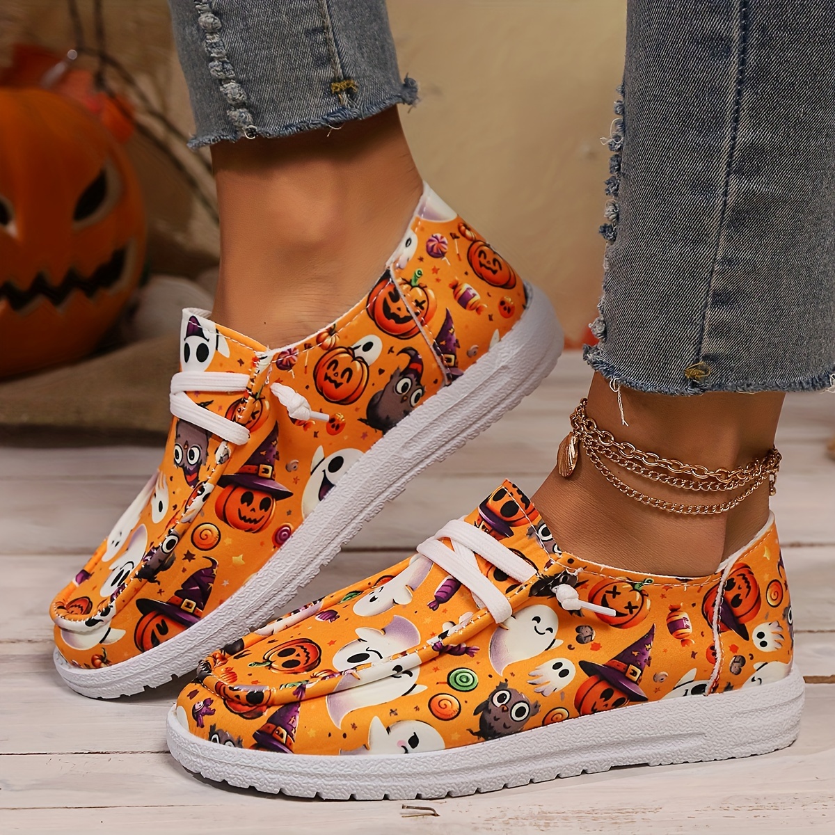 

Themed Women' Shoes - Cute And Pumpkins Pattern Casual Shoes, Comfortable And Stylish Slip-on Sneakers For Party