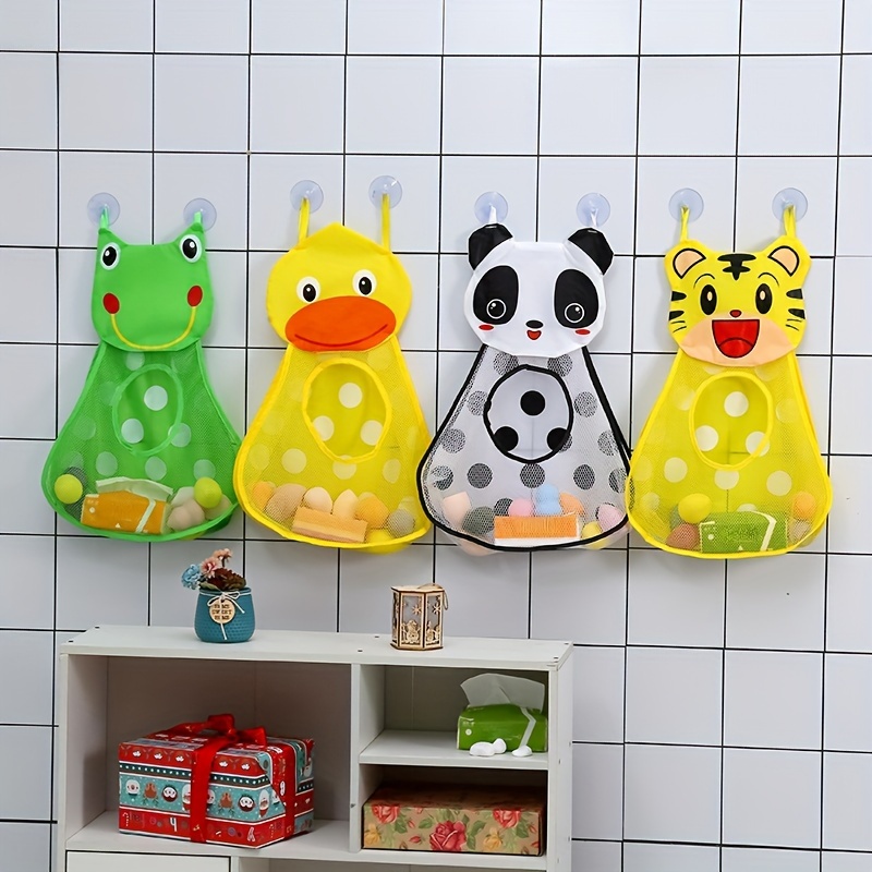 

1pc Cut And Miscellaneous Items Storage Bag With Suction Cups, Keep Your Bathroom Organized, Portable Foldable Duck Frog Panda Tiger Mesh Bag, Drainage Net Bag, Wall Hanging Bag, Home Room Decor
