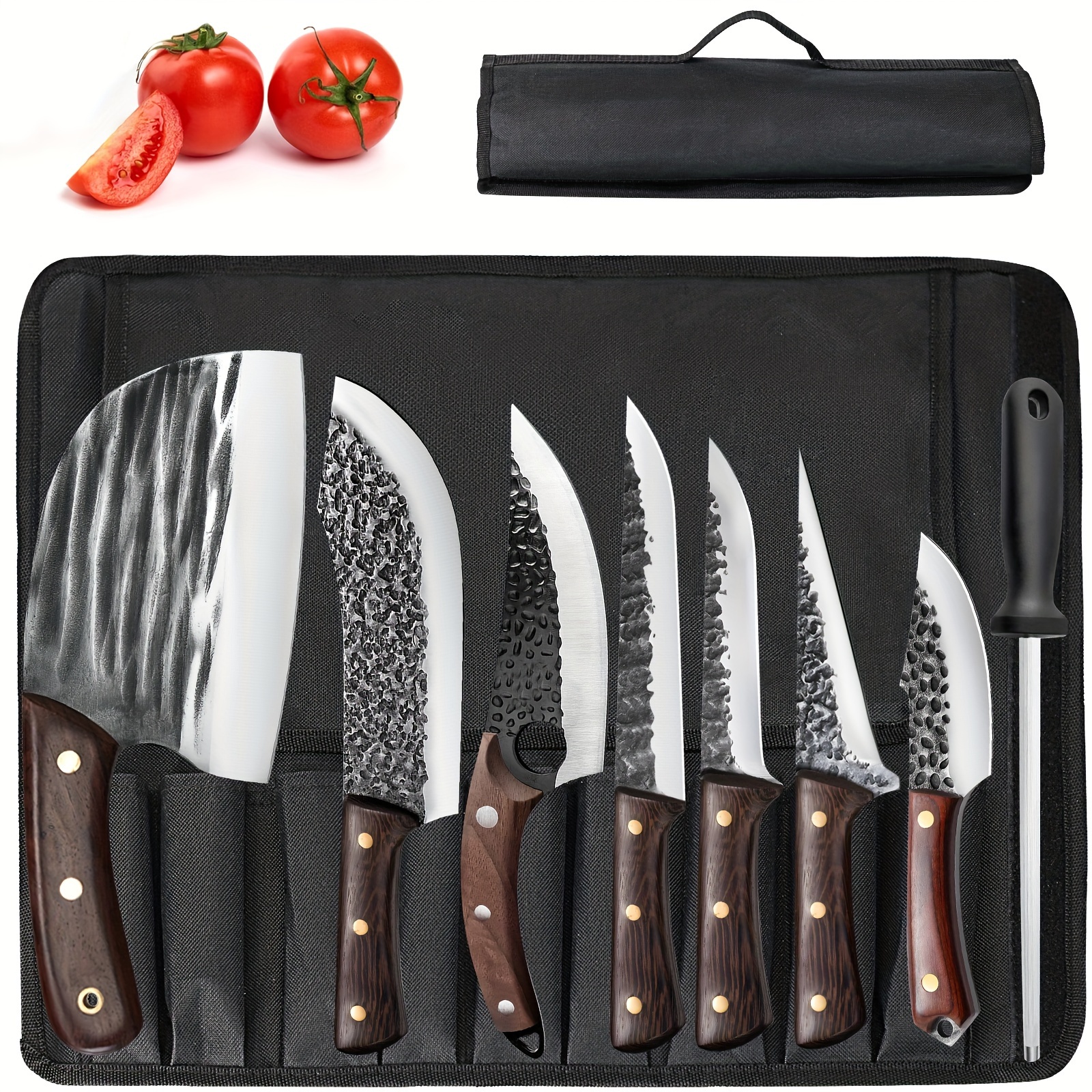 

8 Pieces Butcher Knife Set With Roll Bag, Butcher Knife For Meat Cutting, Professional Meat Knife Set, High Carbon Stainless Steel Kitchen Chef Knife Set