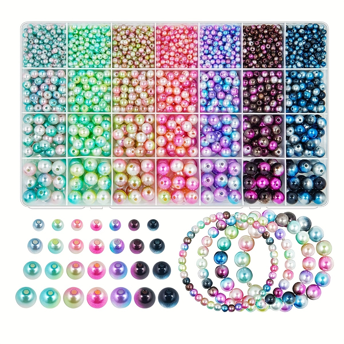 

About 2600pcs 28 Colors 4/6/8/10mm Abs Gradient Color Round Beads For Diy Jewelry Making