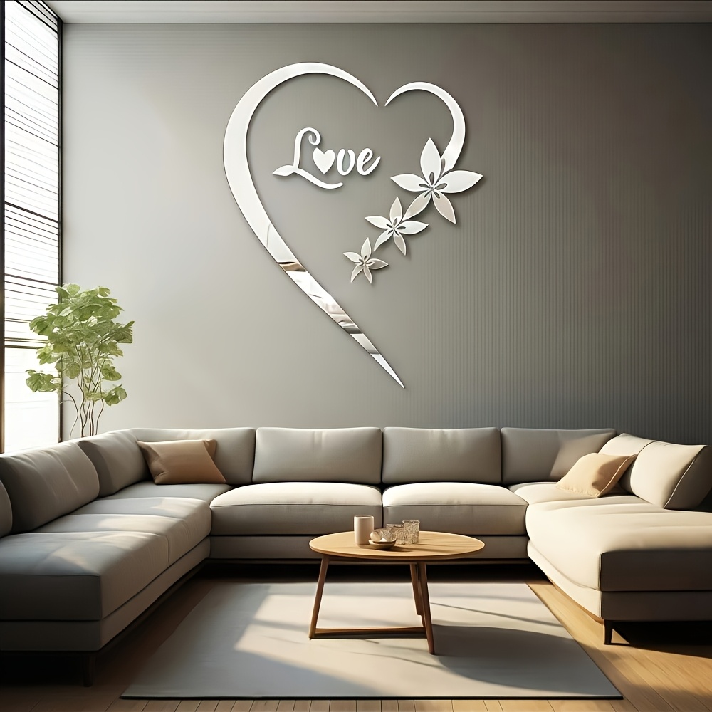TEMU Adesivo da parete a specchio acrilico con fiori d'amore romantici da 56 cm, facile da applicare e rimuovere, adesivo da parete per , per camera