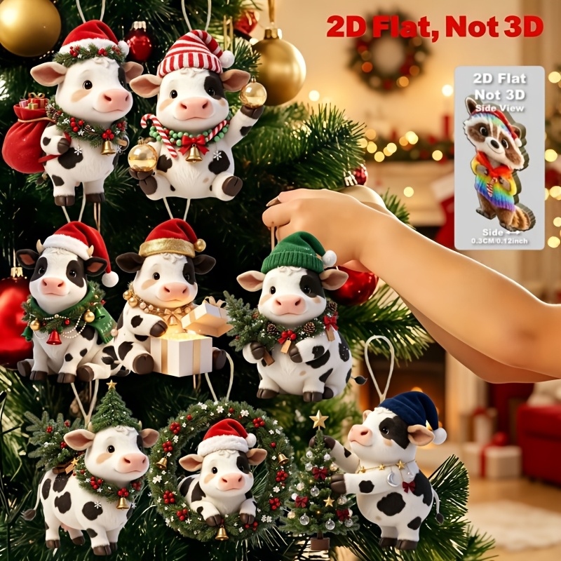 TEMU Decorazioni natalizie 2D piatte da 8 pezzi a forma di , elementi classici per le feste, decorazioni in legno, scelta per decorazioni e regali di