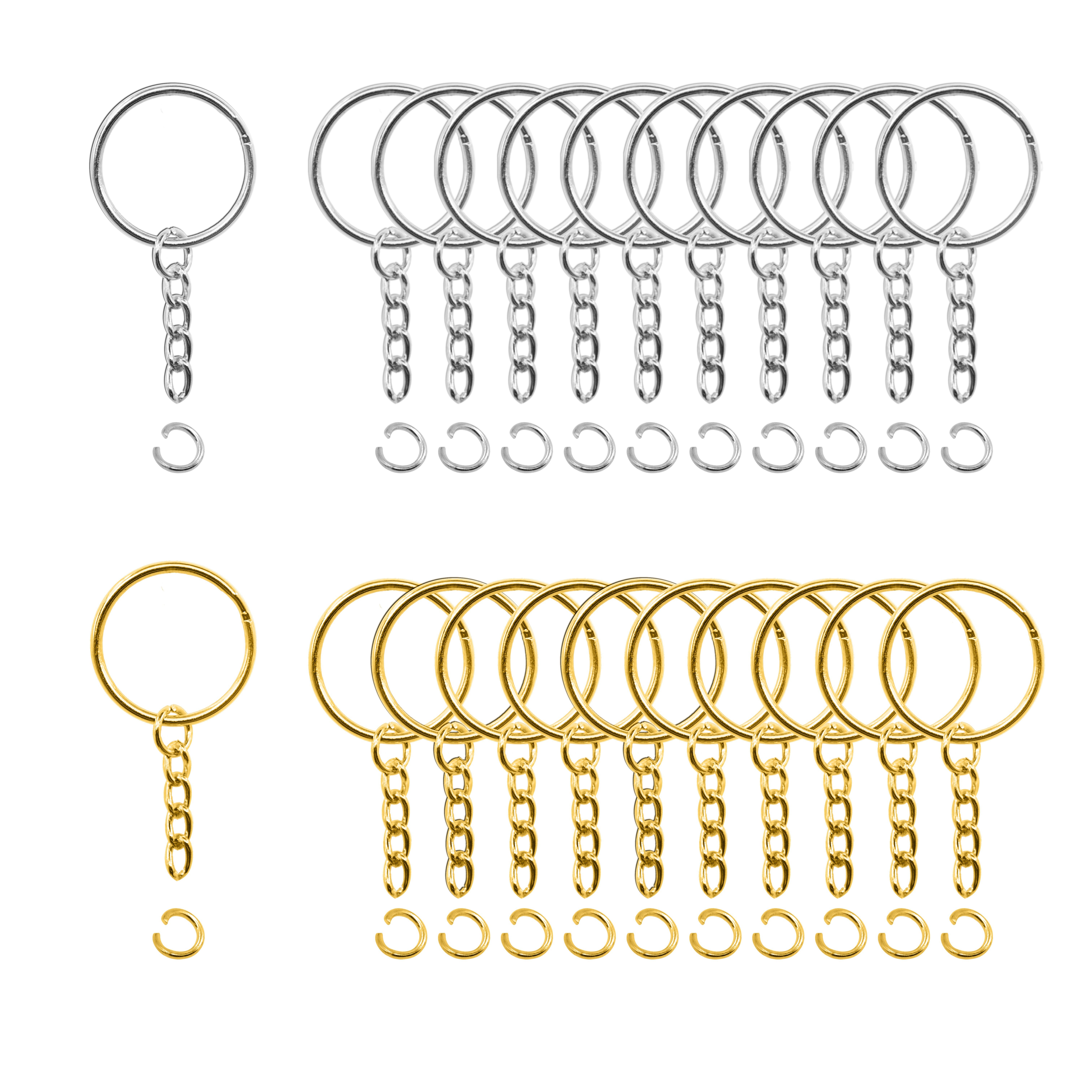 

Ensemble de pièces comprenant 50 chaînes de porte-clés de 25mm et 50 anneaux , utilisés pour la fabrication d'accessoires de porte-clés, Doré et Argenté