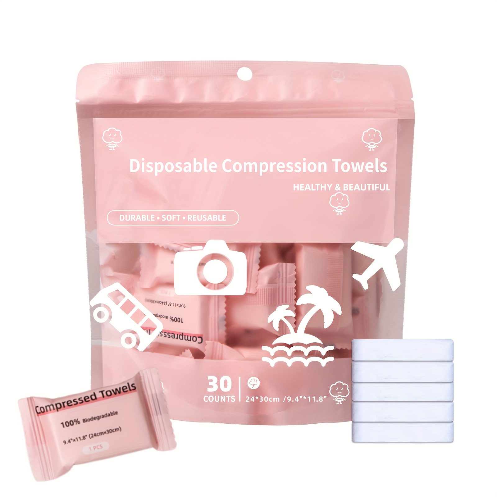 

30pcs Compressed Towels, Portable Disposable Towel, Thickened And Enlarged Disposable Face Towel, Suitable For Traveling Camping Trip Outdoor Sports And Makeup Basic Cleaning