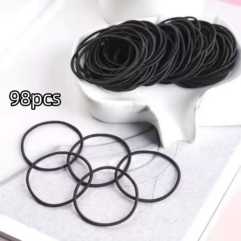 E-shop 98 Stück Basic Schwarze Dünne Haargummis Kleine Gummibänder Haarkreis Damen Haargummi Haarband Kopfbedeckung Gummiring Haargummi Einfache