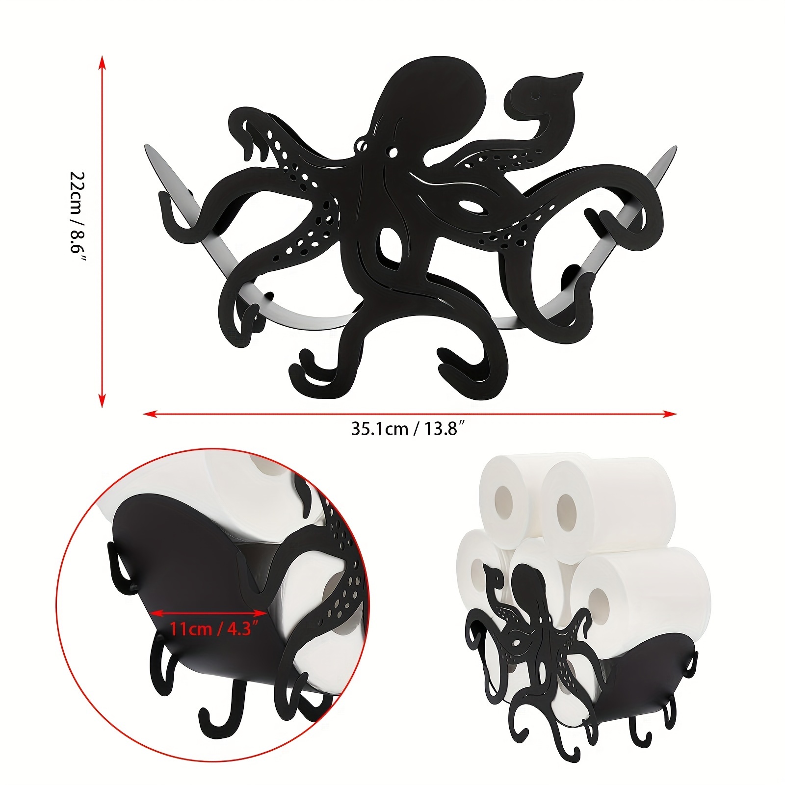 Goldener Toilettenpapierhalter "Oktopus" Aus Massivem Gusseisen – Rustikale & Lustige Badezimmer-Deko Mit Funktionalem Design