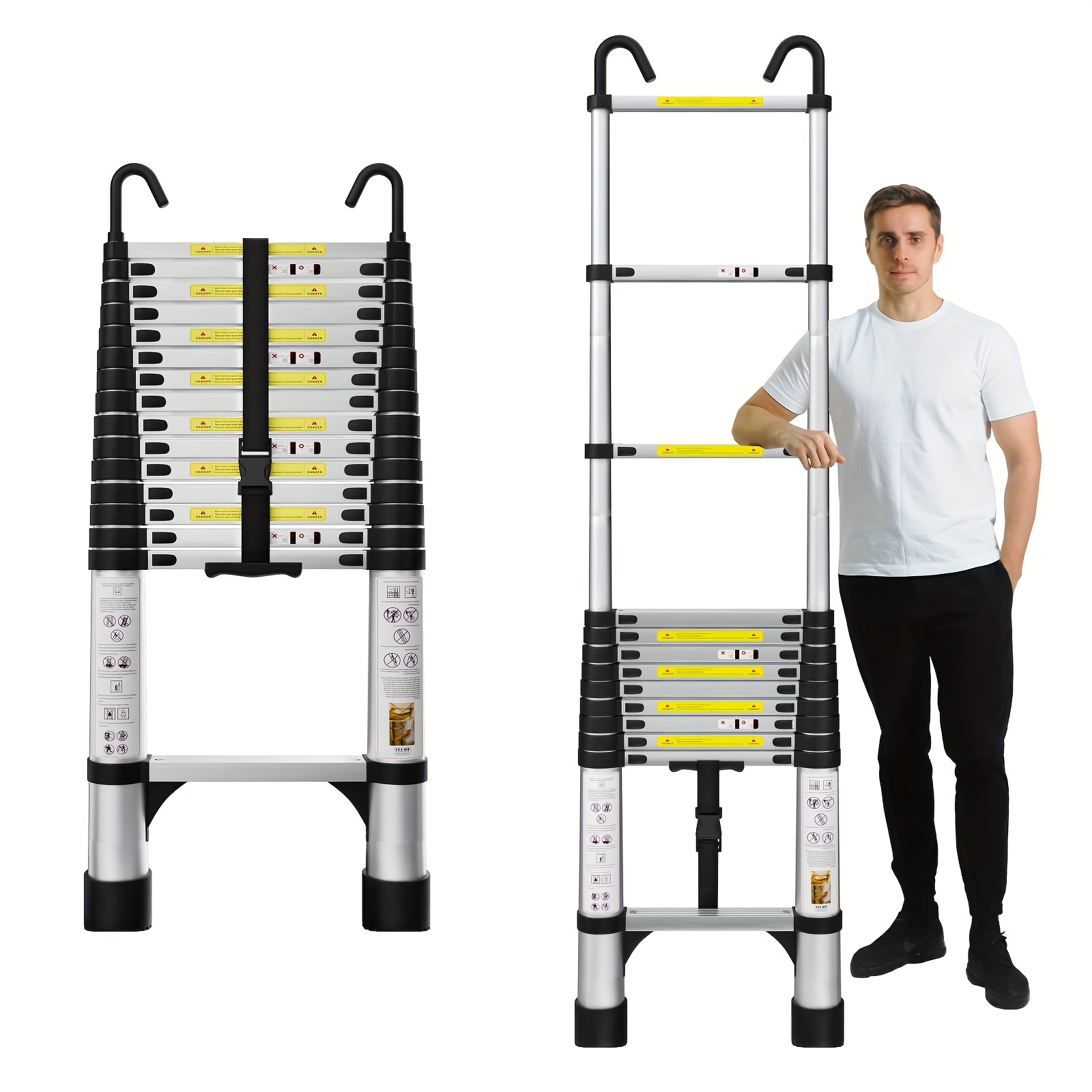 

Telescoping Ladder, Aluminum Lightweight Extension Ladder W/hooks & Stabilizers, 330lbs Capacity Collapsible Ladders, Extension Telescopic Ladder For Home, Outdoor, Rv