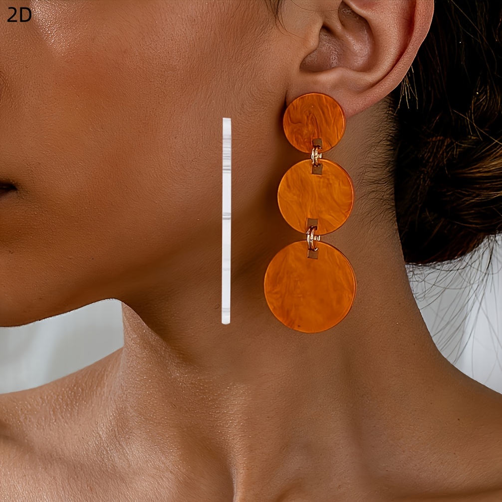 E-shop 2D Flach, 1 Paar Bohemian Minimalistisch Orange Runde Geometrische Patchwork Mode Elegante Damen Lange Ohrringe für Party , 2D Flach