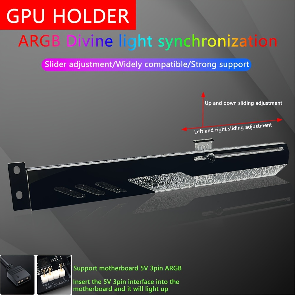 

Acrylic Gpu Mounting Bracket With 5v 3-pin Argb , Adjustable Slider, 2-slot Fixation For Desktop Decoration