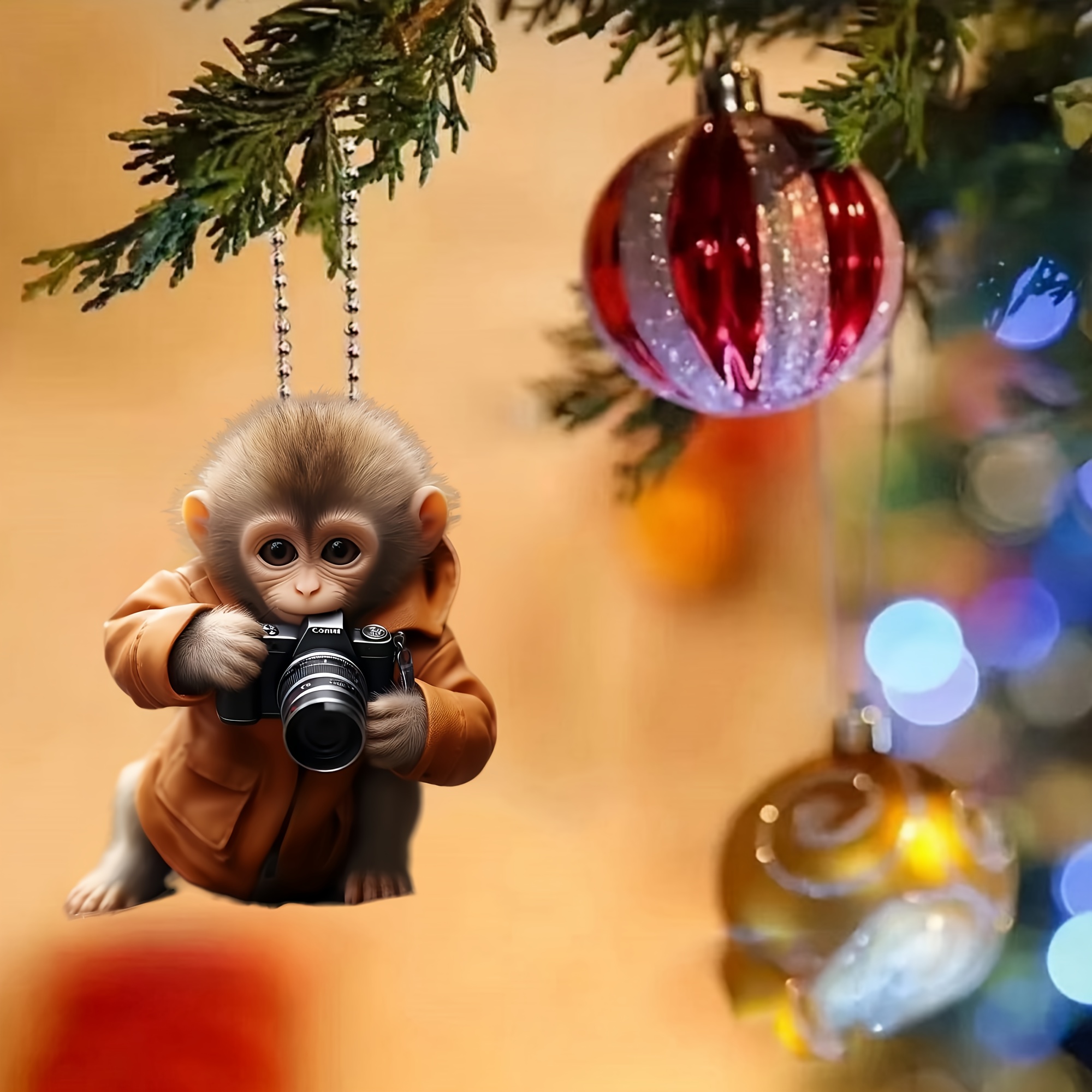 

Charming Monkey Photographer Acrylic Charm - Versatile Hanging Decor For Cars, Backpacks & More