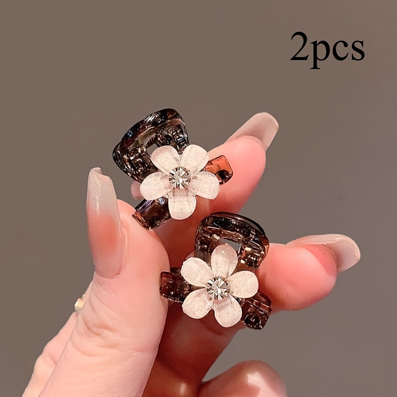 2pcs Temperament Sweet Contrasting Flower Small Grab Clip, Fashionable Small Bangs Broken Hair Side Clip, Women's High-end Hairpin Hair Additions, Suitable For Daily, Vacation, Dating, Gift