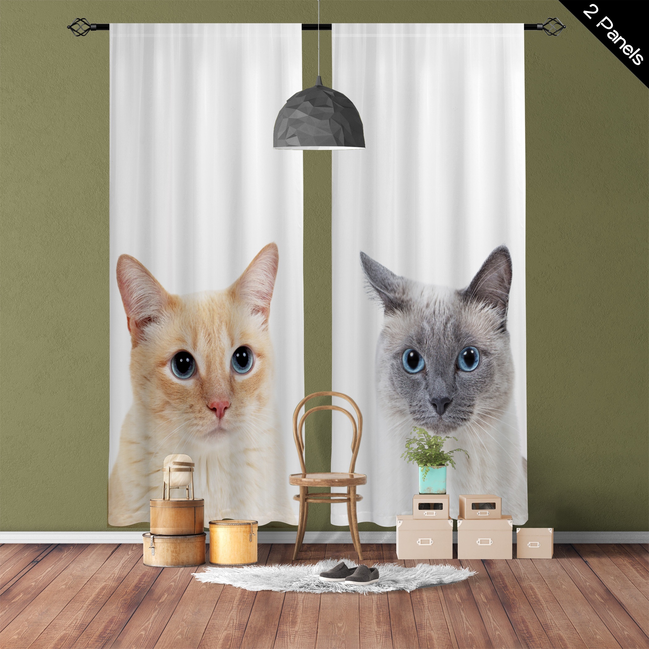 

2-piece Cute Cartoon Cat Sheer Curtains - Rod Pocket Polyester Drapes For Living Room, Bedroom, Kitchen & More - Machine Washable Home Decor