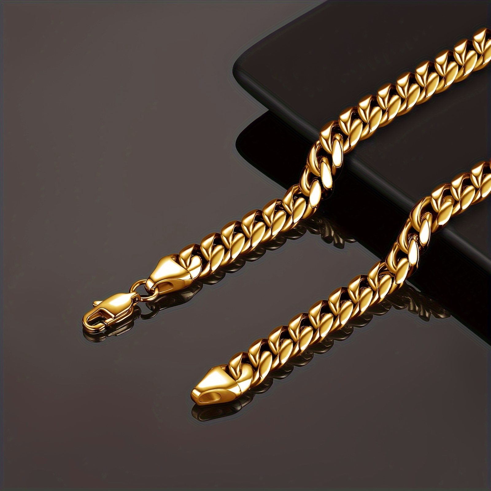 

Mens Stainless Steel Cuban Chain Fashion Golden Necklace