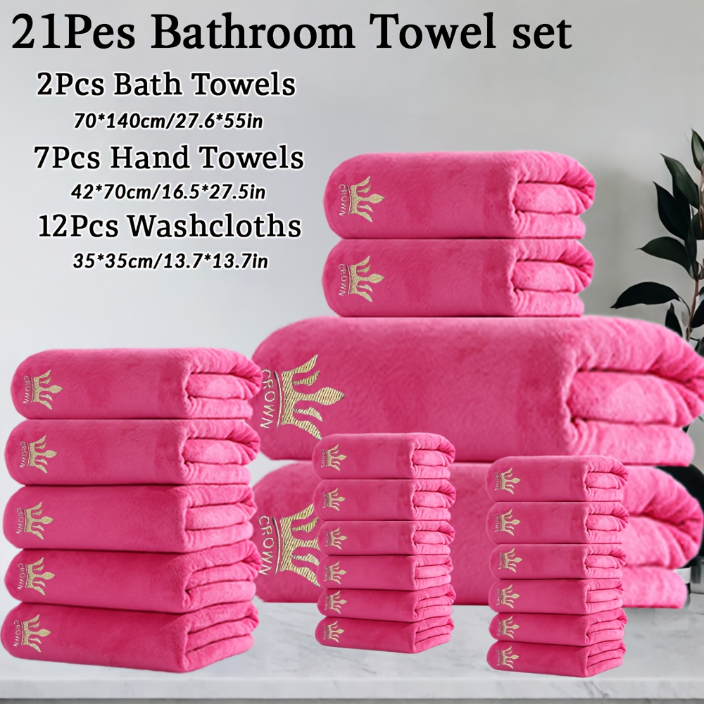 Image of 21-piece Towel Set, 2 X 70x140cm,7x 42x70cm Hand Towels & 12x 35x35cm Washcloths, Quick-dry, Fast Absorbing And Lightweight For Home, , Camping Christmas Gift Sinterklaas
