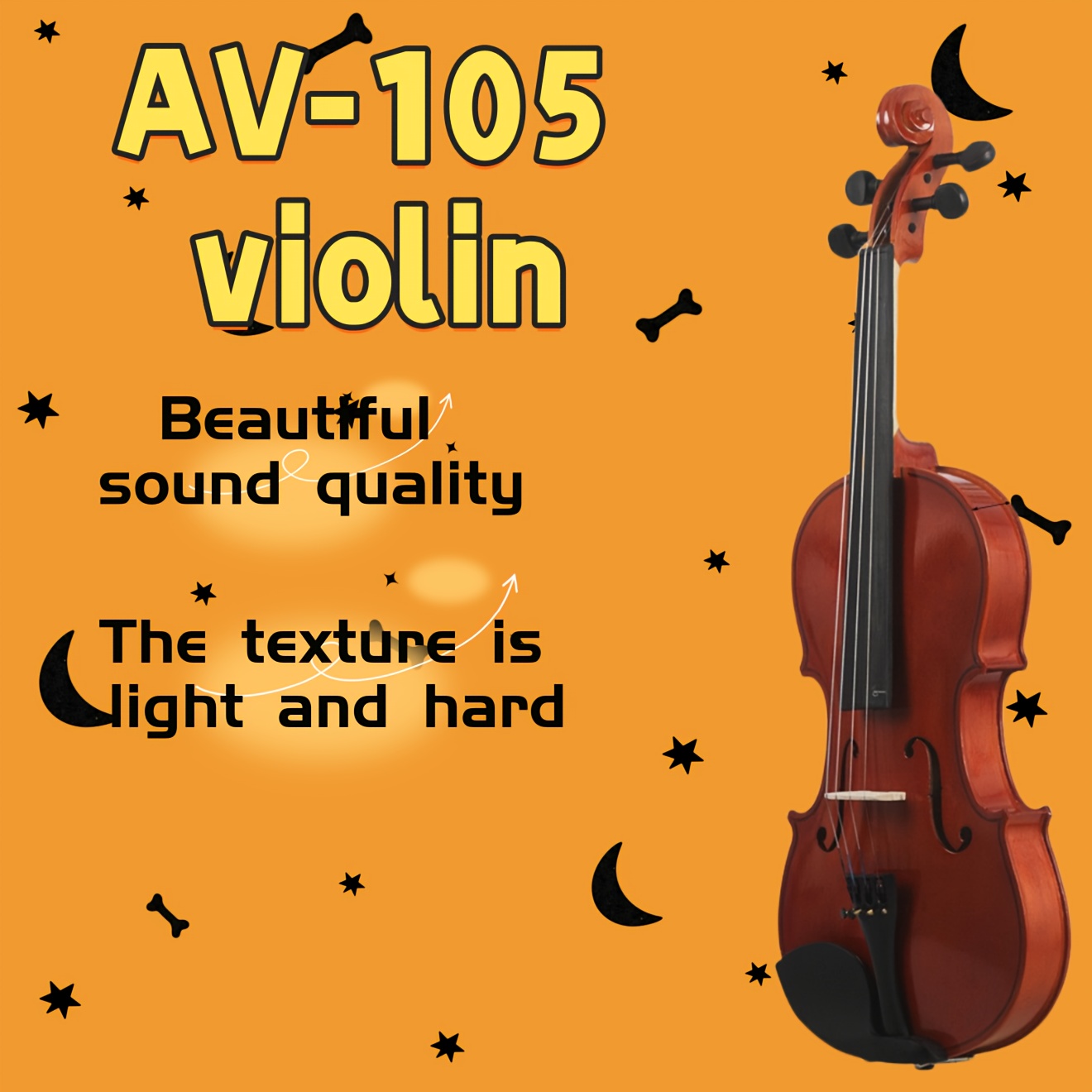 

Av-105 Premium Violin With Cleaning Cloth & Strings - Light Brown