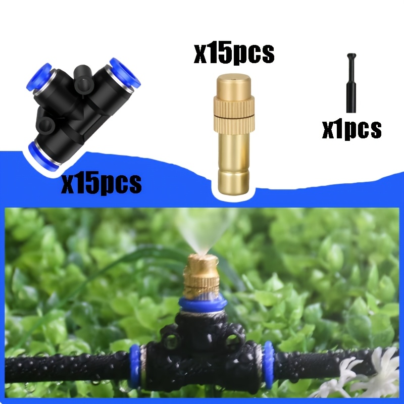 Image of 31pcs Brass Spray Nozzle, 8mm 3-way T-shaped Plastic Pipe Hose Connector, Adjustable Atomizing Nozzle, Pneumatic Air Connector, Suitable For Terrace, Garden, Lawn And Greenhouse
