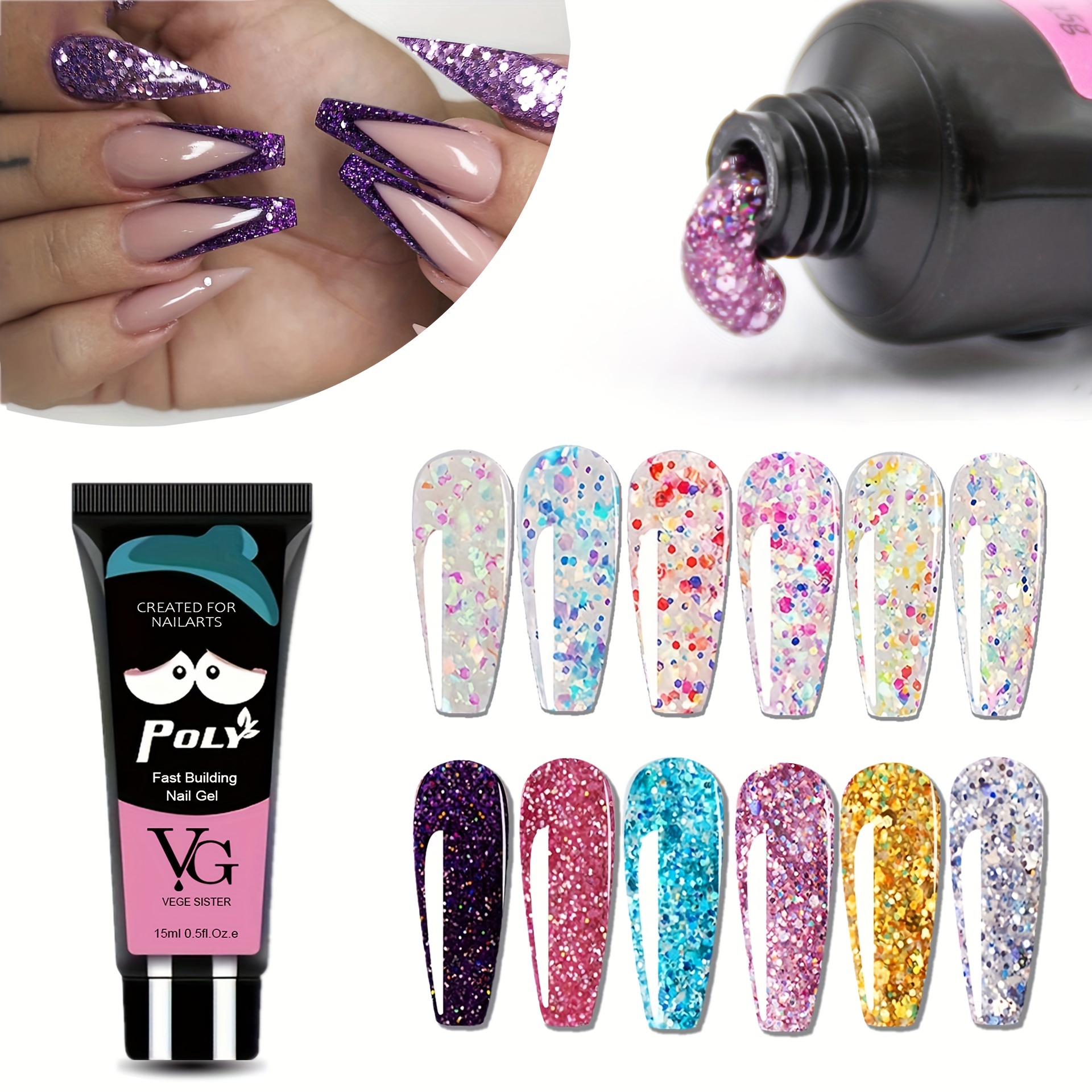 

Glitter Glossy Nail Gel, 15ml Fast Building Nail Extension Gel, Long Lasting Builder Gel Acrylic Nails, Suitable For All Seasons Nail Art, Home & Salon Use