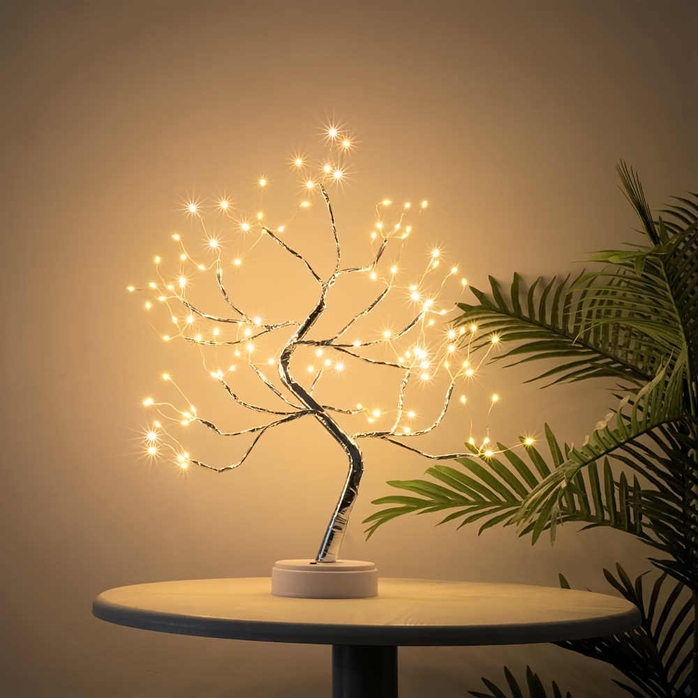 TEMU 108 Led Tabletop Light Silver Matte 20 Inches Adjustable Branch Fairy Light Tree Lamp 8 Lighting Usb/battery Operated With Timer Decor For