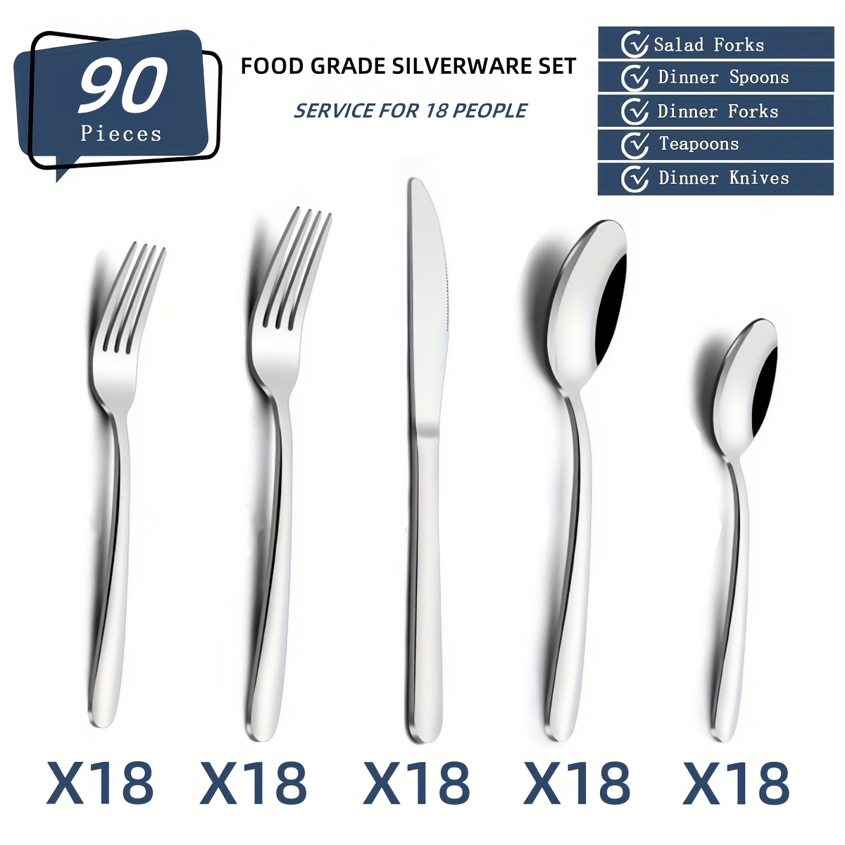 TEMU 130pcs Silverware Set, Stainless Steel Cutlery Set, Suitable For 26 People, (130/120/110/100/90pcs) Elegant And Beautiful Silverware Set,
