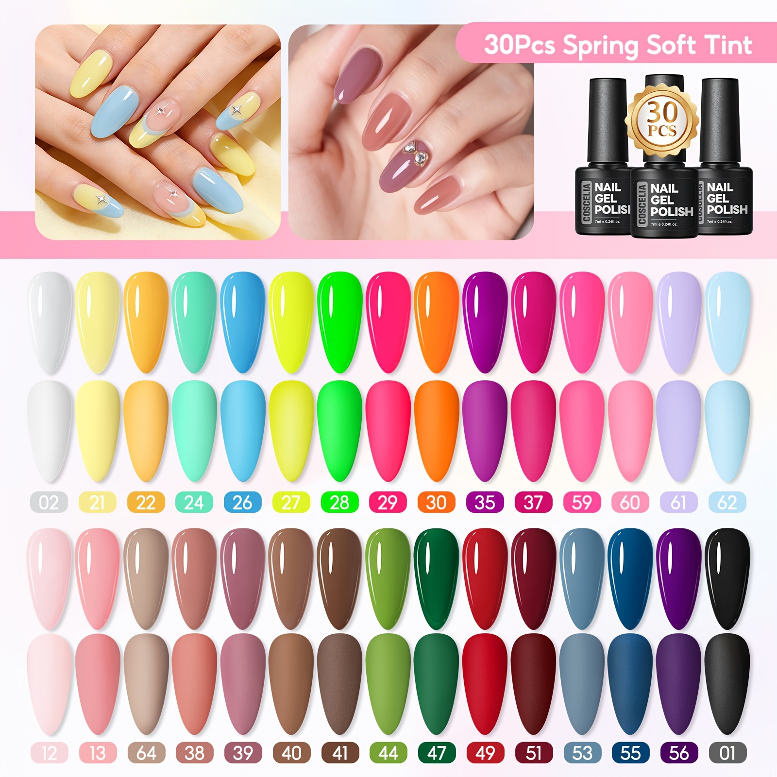 Image of Coscelia 30pcs Gel Nail Polish Set 7ml Spring Summer U V Gel Purple Gel Polish Kit Long-lasting Manicure Nail Diy At Home Manicure Gift For Women For Beginners