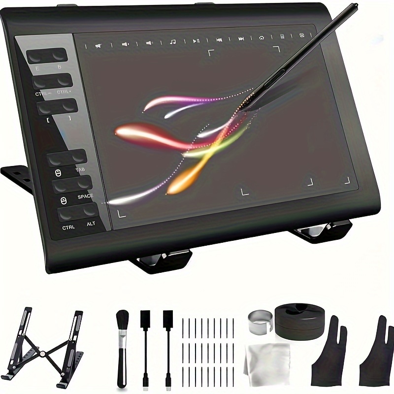 TEMU Graphics Drawing Tablet 10x6 Inch Digital Writing Tablet With Bracket And 8192 Levels Stylus For Pc  50 And Above With Otg Function For
