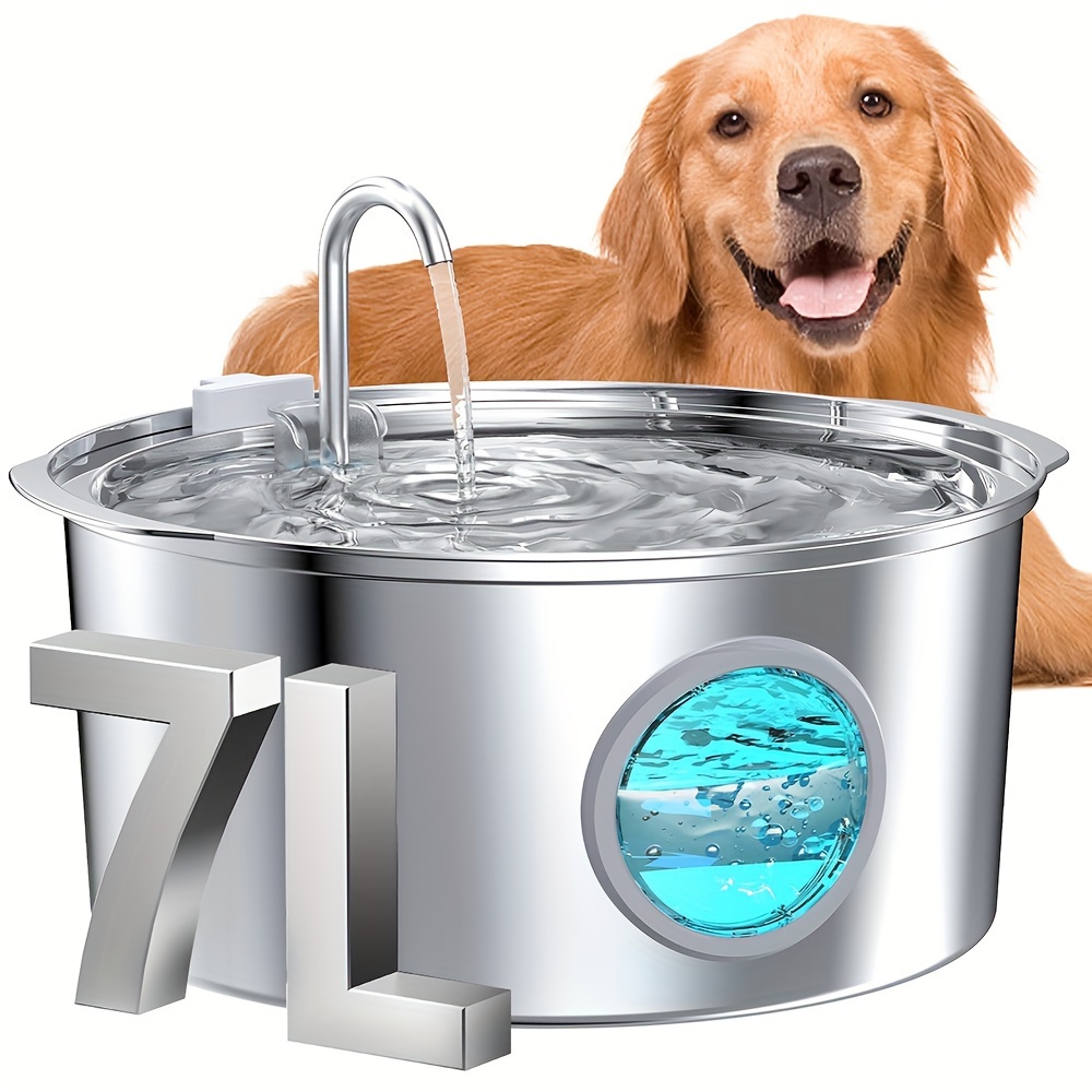 Image of 7l/1.8gal/236oz Large Dog Water Fountain - Stainless Steel Automatic Pet Drinking Dispenser With Filter, Quiet Indoor Animal Watering Fountains For Pets, Big Metal Water Bowls For Cats And Dogs