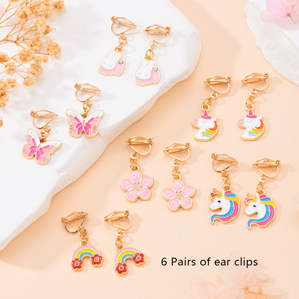 TEMU A Set Of 12 Pairs/6 Pairs Of Sweet Cartoon Clip-on Earrings, Perfect For Spring And Summer Outfits As Small Jewelry. Exquisite And Affordable