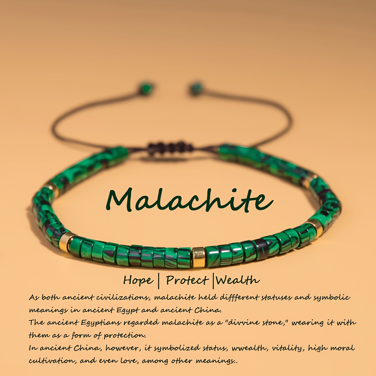 TEMU Bracciale boh矇mien con perline di malachite, 1 pezzo, con regolabile intrecciata a , per uso e regali per le festivit�, San Valentino/ a /Regali