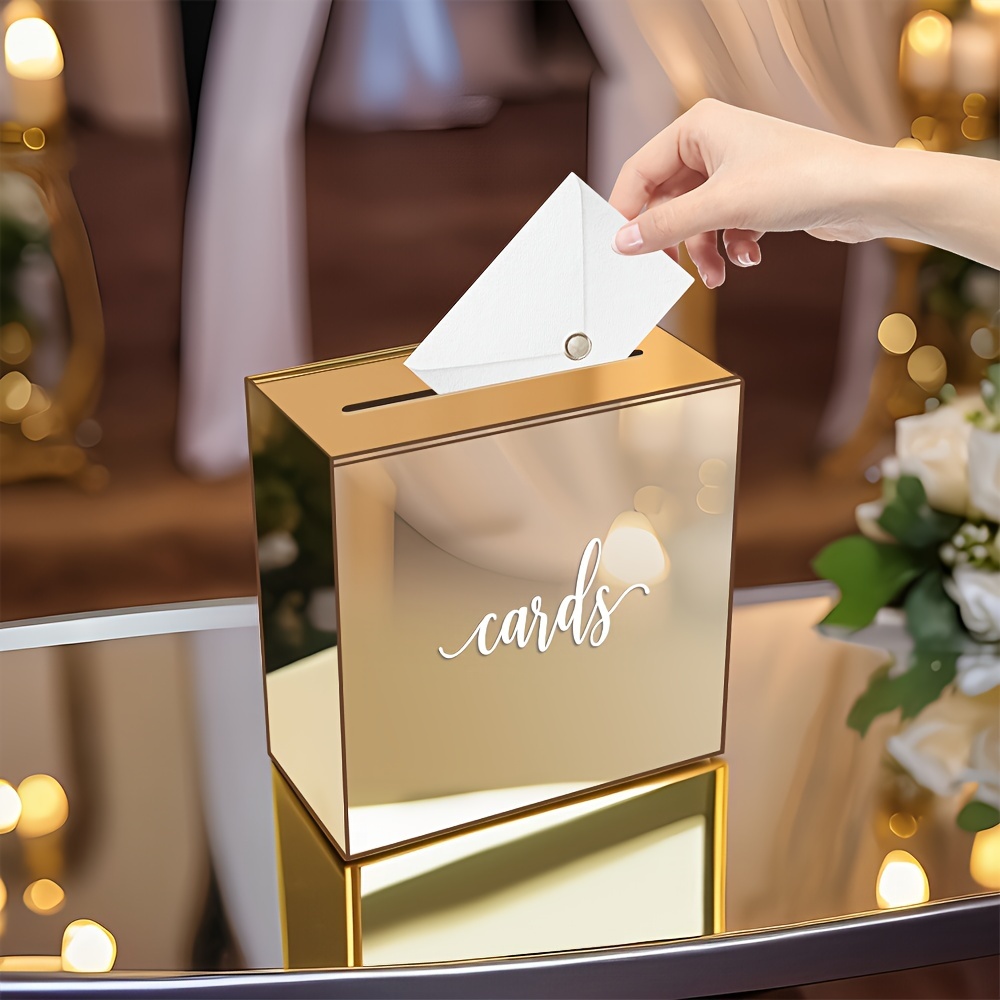 

Glamorous Golden Acrylic Wedding Card Box: Perfect For Gifts, Keepsakes, And More - Wedding, Birthday, Gender Reveal, Graduation, And General Occasions - Tx Brand