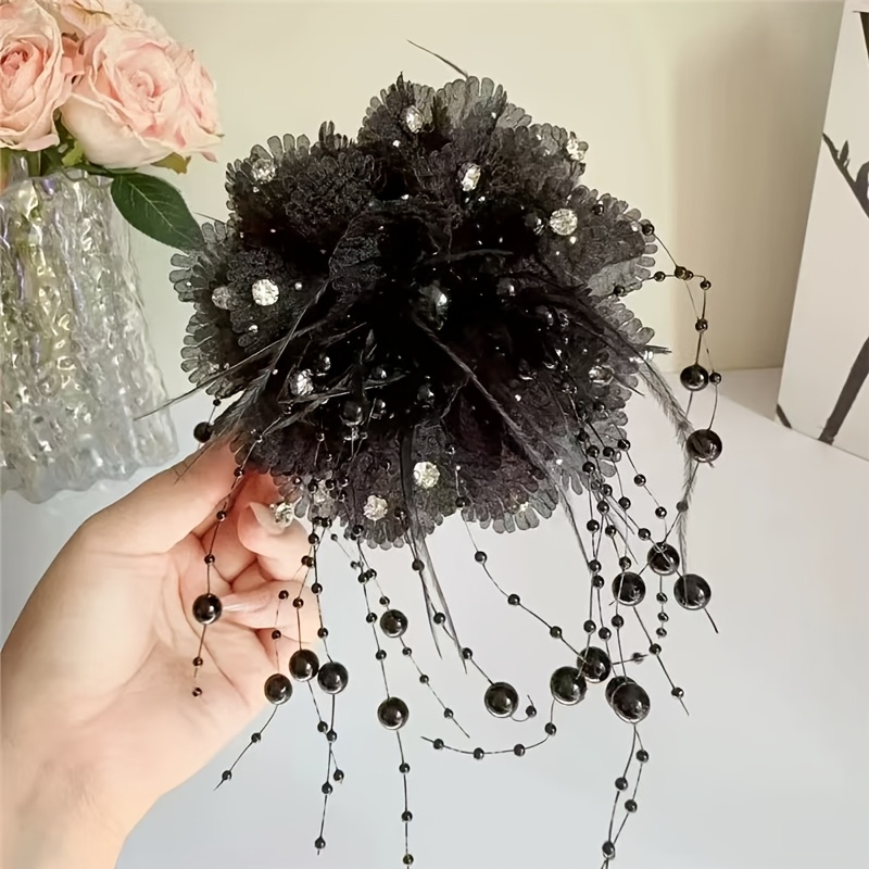 TEMU Feathers,, Tassels, Flowers, Hair Clips, Fluffy Peony Flowers, Grabbing Clips, Hair Volume, Shark Clips, Temperament, Headflowers, Hair Accessories